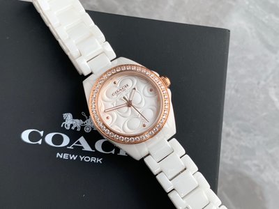 現貨COACH 手錶白色百搭款女錶 陶瓷錶帶 鑲鉆錶盤 C字母錶面石英錶 腕錶 手錶明星同款熱銷