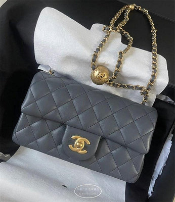 Chanel 23K新色 金球 mini coco CF 20cm 灰色 深灰 復古 霧金 金鏈 羊皮 AS1787