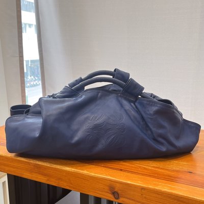 【哈極品】美品 《LOEWE 羅威 藍色 全皮 大款 空氣包/手提購物包》