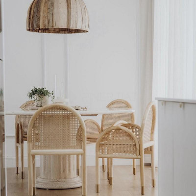 北歐天然真藤休閑靠背椅新中式藤椅餐廳實木餐椅咖啡廳吧椅書房椅