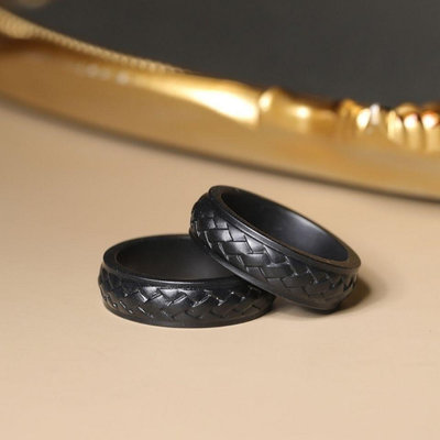 新疆和田玉墨玉戒指 手工雕刻精致個性男女天然指環戒指