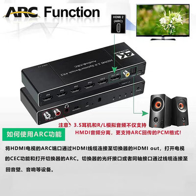 4K分屏矩陣HDMI四進二出ARC切換器60音頻分離器分配器二合一電視