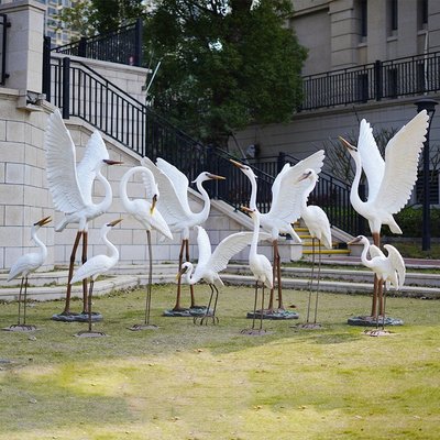現貨熱銷-仿真白鷺雕塑戶外裝飾動物擺件園林水池景觀玻璃鋼仙鶴白鶴鳥模型爆款