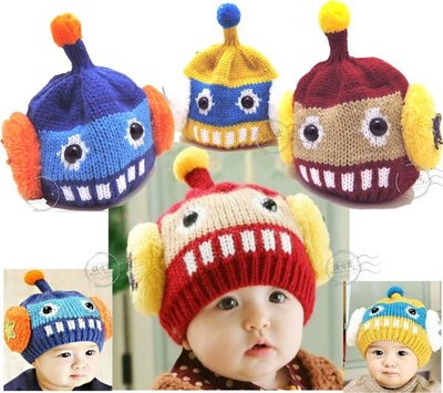 媽咪家【R025】R25外星寶寶帽 保暖 天線 機器人 造型 毛線帽 秋冬可愛款 適合頭圍32-54
