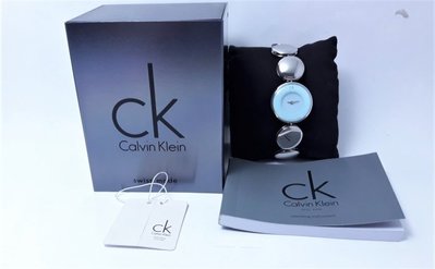 【Jessica潔西卡小舖】名媛時尚Calvin Klein CK水藍色面手鐲型女錶,,附原裝錶盒及單