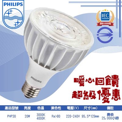 飛利浦❖基礎照明❖【PHP30】LED-20W PAR燈 黃光 自然光 220-240V 適用於居家、商業空間