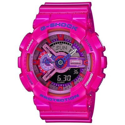 【金台鐘錶】CASIO 卡西歐G-SHOCK 雙顯錶 粉紅色橡膠錶帶 耐衝擊構造 GA-110MC-4A