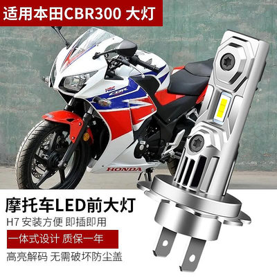 ~爆款熱賣 車燈~適用CBR300R本田CBR300摩托車LED大燈改裝配件遠光近光燈泡強聚光