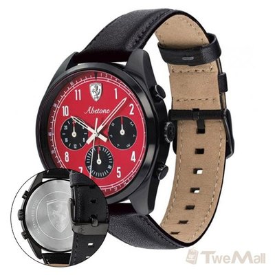 Ferrari 法拉利 男錶 手錶 真皮 錶帶 腕錶 黑x紅 全新正品 twemall