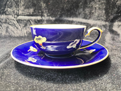 日本香蘭社出口款超稀有霽藍釉重金咖啡杯 紅茶杯