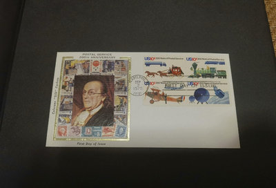 二手 美國絲綢封，1975年行，郵政服務200周年，馬車，火車， 紀念票 郵票 首日封【天下錢莊】90
