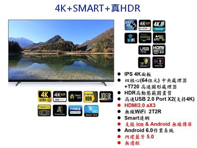 TECO東元 55吋 4K Smart連網 無邊框液晶顯示器 TL55U7TRE(無視訊盒)高雄市店家