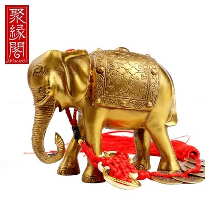 【熱賣精選】黃銅大象擺件吸水象一對象客廳事業喬遷裝飾品 花紋4寸卷鼻子款單只