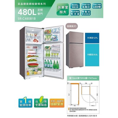 SANLUX 台灣三洋 480L雙門定頻電冰箱 SR-C480B1B
