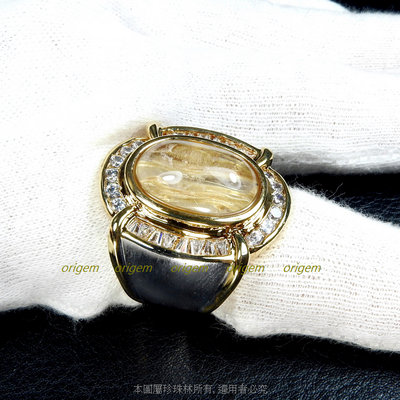 珍珠林~白銅鍍k戒~天然蛋面髮晶(內徑18.5mm.國際戒圍15號)限量僅此一只 #015