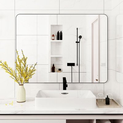 【現貨】浴室鏡子衛生間貼墻自粘50*70厘米60X80CM梳化妝臺掛墻式簡約方鏡