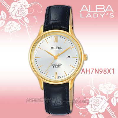 CASIO時計屋 ALBA 雅柏手錶 AH7N98X1 石英女錶 皮革錶帶 銀白 防水50米 日期顯示 全新品 保固一年