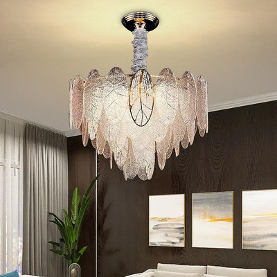 客廳吊燈后現代簡約輕奢臥室燈創意大氣羽毛水晶玻璃主臥餐廳燈具
