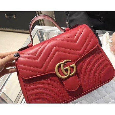 GUCCI GG Marmont matelassé 肩背包 手提包 498100 紅色 /黑色 現