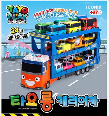 可超取🇰🇷韓國境內版 小巴士 tayo 音效 音樂 3層 大型 車輛 運輸 拖板車 拖車 卡車 運載車 玩具遊戲組