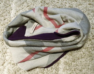 【便宜出清】英國正品 Burberry 格紋 紫色 雙面 圍巾 圍脖 百貨公司 購入
