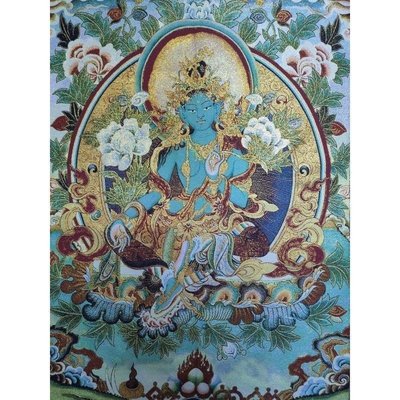 現貨熱銷-【紀念幣】綠度母唐卡刺繡古玩收藏西藏尼泊爾畫像織錦絲綢佛像條幅布新款