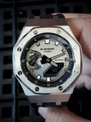 代用錶帶 鋼帶 皮錶帶 代用卡西歐GA2100/GM2100農家橡樹三代改裝配件不銹鋼錶殼膠錶帶