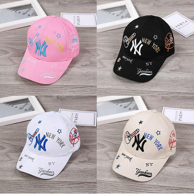 【新品】NY 潮牌帽子 春秋兒童LOGO刺繡棒球帽子 潮小孩男童女童鴨舌帽 夏季防晒可調節嘻哈太陽帽 可批發