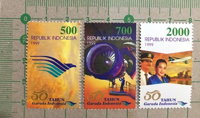 【郵卡庫2】【飛機】印尼1999年，印尼航空50週年 3全，新票  SP4385