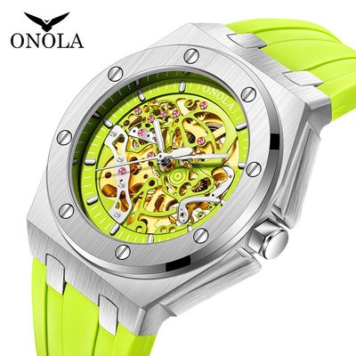 熱銷 手錶腕錶時尚全自動機械手錶男ONOLA/奧駱納跨境新款硅膠帶防水學生手錶