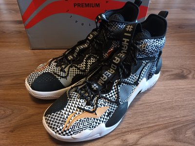 0 黑白格紋數位迷彩雲科技高筒籃球鞋 LiNing Premium 李寧空襲 6 US12 29.5cm 全新正品公司貨