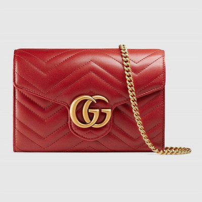 GUCCI GG Marmont 金屬 mini bag 迷你 肩背包 多夾層 紅色 474575