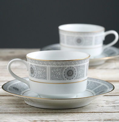 日本三大骨瓷品牌則武NORITAKE描金中古復古老標咖啡杯。