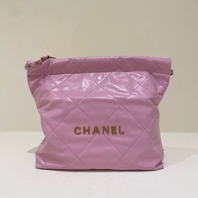 Chanel 22托特包 粉色 小款 金釦《精品女王全新&amp;二手》