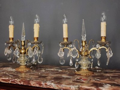 ⚜️卡卡頌 歐洲古董⚜️Antique 法國 高質感 純銅 手工切割水晶 古典 水晶燈 桌燈(一對) B6341 ✬