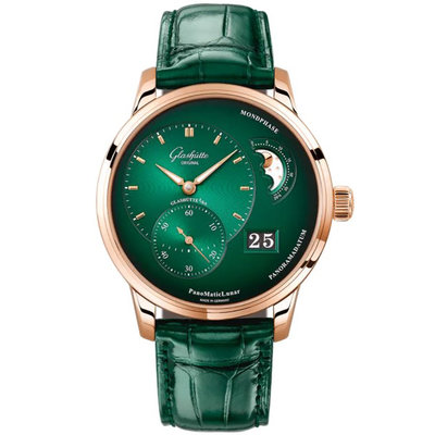 GLASHUTTE ORIGINAL 格拉蘇蒂 偏心月相 40mm 綠面 玫瑰金皮錶帶 1-90-02-23-35-61