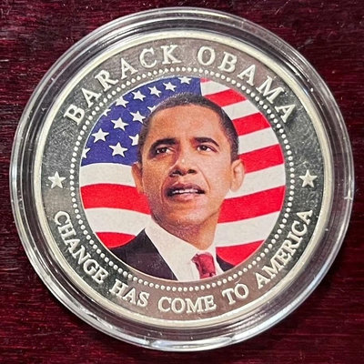 奧巴馬總統利比里亞大型5元精制彩色鍍銀就職紀念幣，