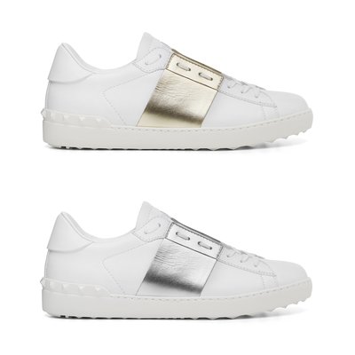 [全新真品代購] VALENTINO 金屬色拼接 白色皮革 休閒鞋 / 運動鞋 (OPEN)