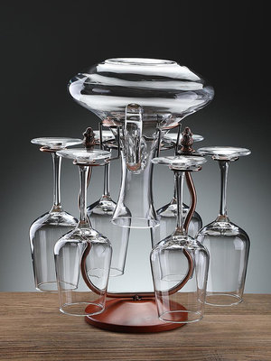 歐式實木紅酒杯醒酒器一體創意懸倒掛高腳杯架子酒家用擺件裝飾 自行安裝