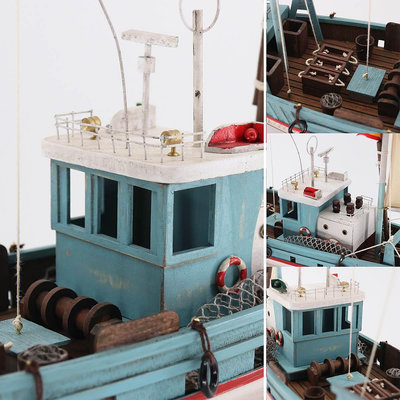 船擺件實木質漁船模型擺件手工兒童工藝品船一帆風順帆船客廳玄關裝飾品