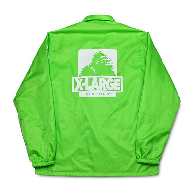 [全新品] XLarge 霓虹螢光綠防潑水教練外套 背後及整條袖子霸氣大猩猩LOGO膠印 下擺可收緊 L號