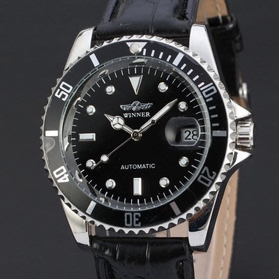 森尼3C-winner勝利者 男士時尚休閒自動機械表 水鬼手錶 全自動機械皮帶手錶 批發-品質保證
