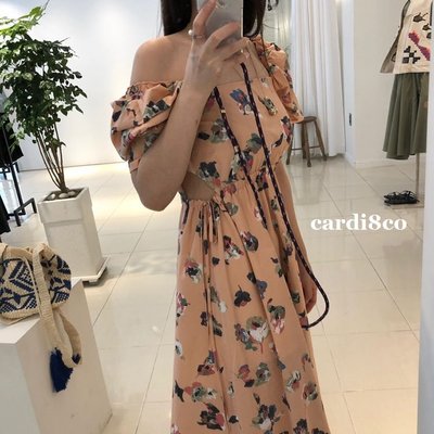 CARDI 女裝 正韓 流 側簍空碎花洋 碎花 長洋 長裙 中長裙 花洋 高腰 高腰裙 A字裙 碎花長洋 一字領 方領