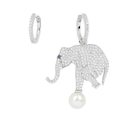 apm MONACO法國精品珠寶 閃耀銀色鑲鋯珍珠EQUILIBRE大象 圈式耳環AE11083M