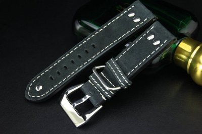 小沛的新衣banda德國軍錶vintage冒險風格鉚釘24mm直身黑色真皮錶帶,沛納海panerai