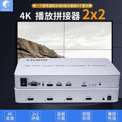極致優品 【新品推薦】BOWU 4K HDMI1進4出畫面播放拼接屏控制器2X2顯示器液晶LED電視高清圖像分多屏U盤視頻處理解碼 YP6564