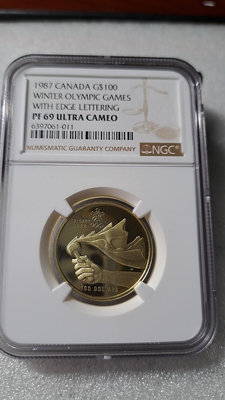 NGC加拿大1987卡爾加里冬奧會100元金幣，PF69基本