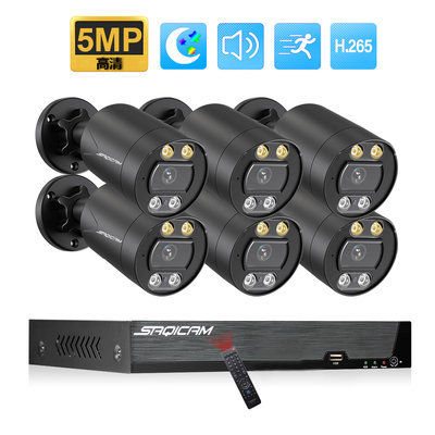 Saqicam 高清5MP H.265 POE監視器套餐 8路4K 8MP監控錄影主機NVR 紅外線網路攝影機*6 錄音
