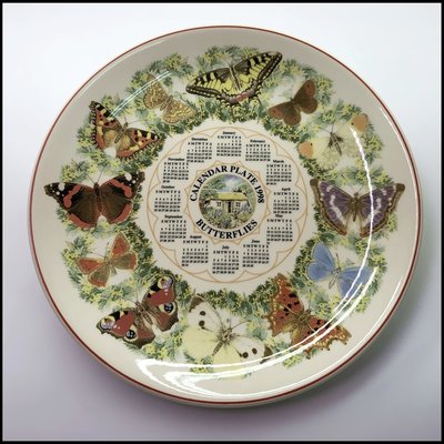 【茶】20-34 日本帶回 英國WEDGWOOD 1998年曆收藏系列瓷盤 蝴蝶圖