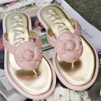 【COCO 精品專賣】Chanel G31577 camellia sandles 毛呢 山茶花 涼鞋 粉紅 現貨